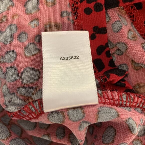 Susan Graver Womens XL Liquid Knit Blouse Animal Print Faux Wrap 3/4 Sleeve Red - Picture 10 of 11